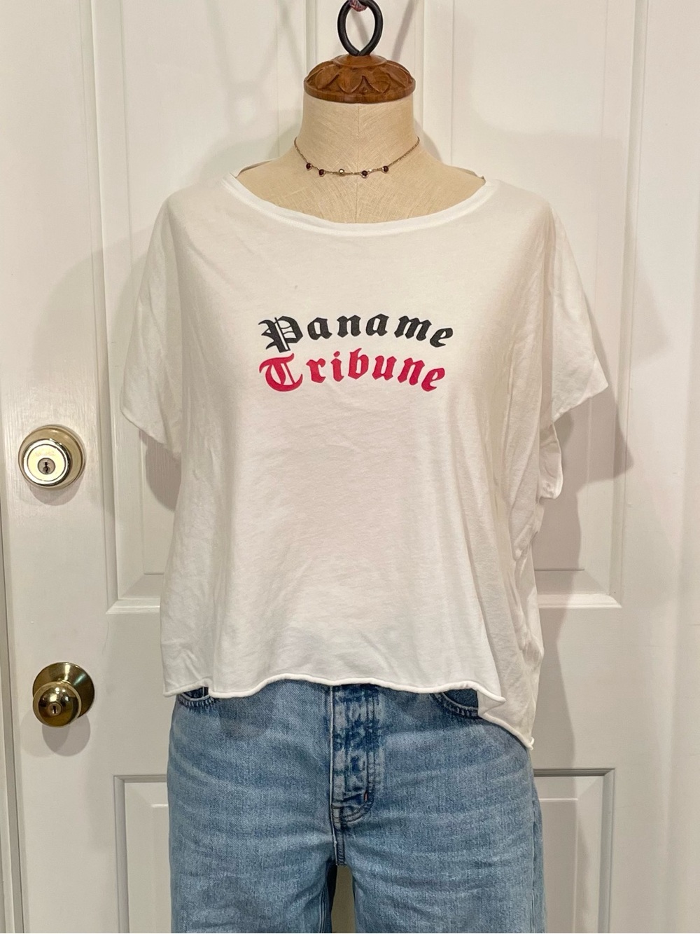 White Paname Tribune 100% Cotton Graphic Text Tee